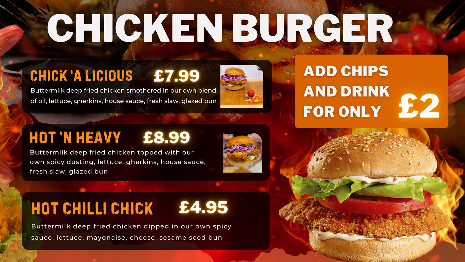 crispy chicken burgers Fonzies in Chorlton Manchester
