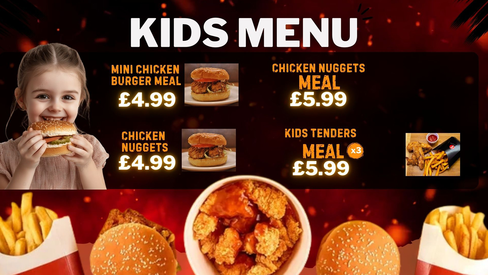 family kids menu Fonzies in Chorlton Manchester