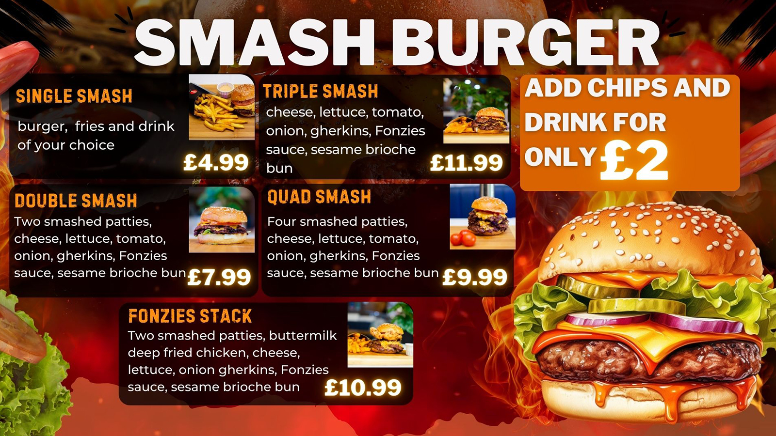 signature smash burgers Fonzies in Chorlton Manchester